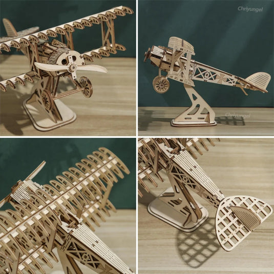 Maquette en bois à construire avion biplan 3d