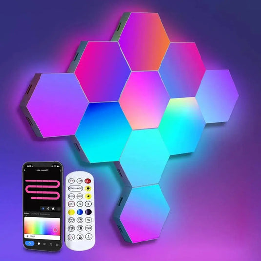 Panneaux LED RGB hexagonaux contrôlés par télécommande et application