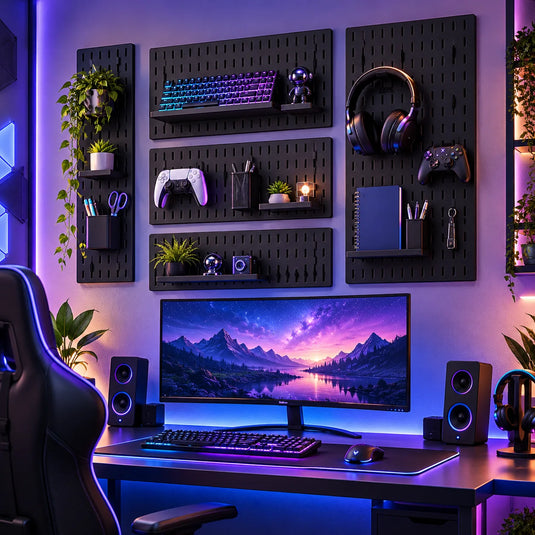 Panneau perforé de bureau – Pegboard gaming noir