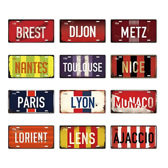 Plaque metal retro ville france