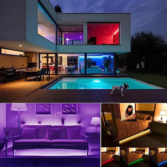 Ruban LED RGB utilisé comme éclairage d’ambiance sur des meubles et dans une chambre