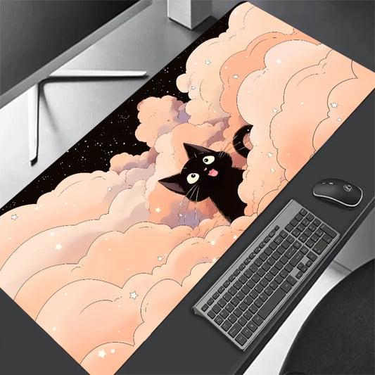 Tapis de souris XXL chat nuages kawaii orange