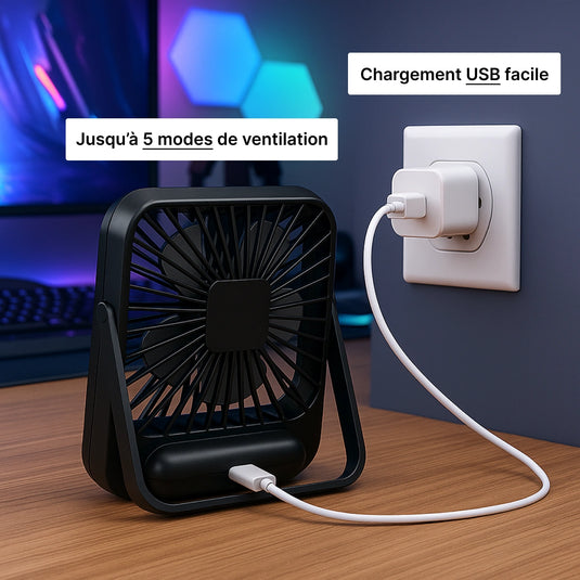 Ventilateur portable USB bureau silencieux rechargeable