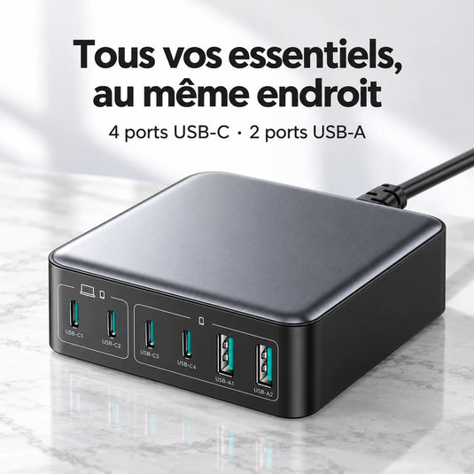Chargeur bureau charge rapide 200W GaN 6 en 1