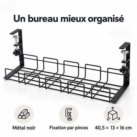 Organisateur de câbles sous le bureau en métal
