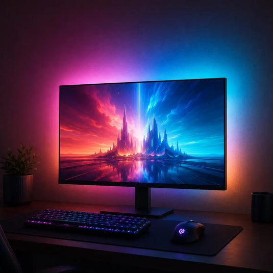 Setup gaming avec halo lumineux Ambilight PC RGB