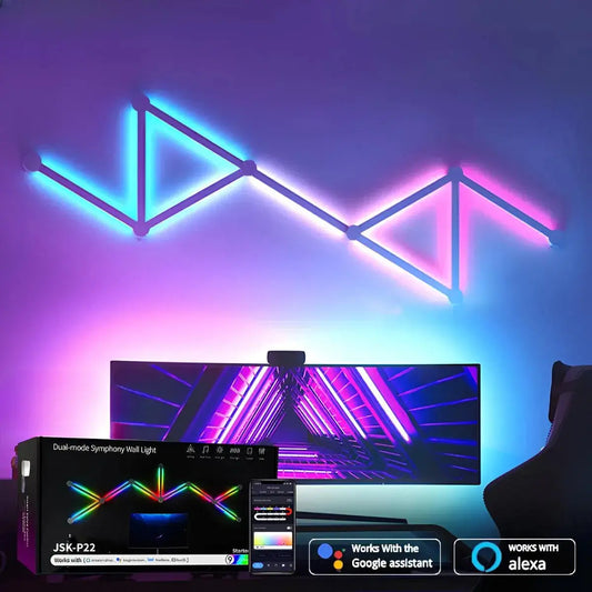 Barres LED murales RGB avec dégradés multicolores dans un bureau gaming