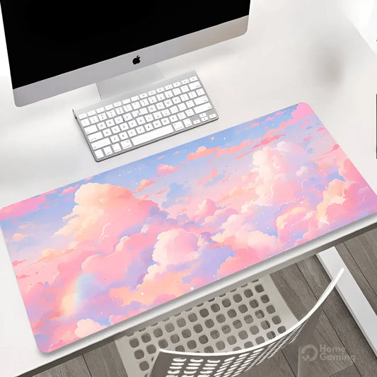 Grand tapis de souris nuages roses anime