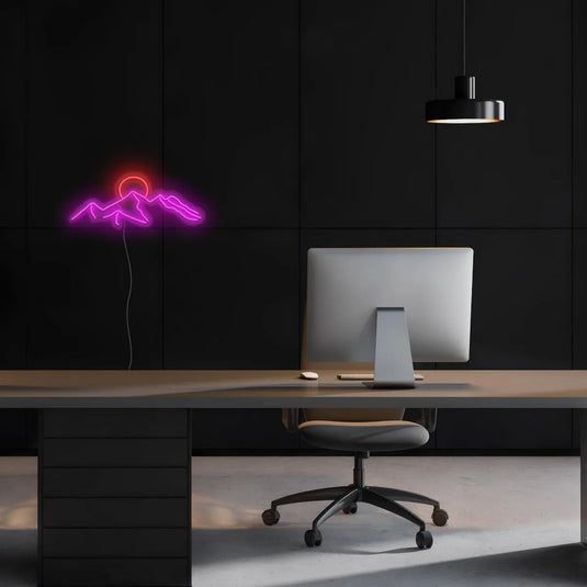 neon led bureau montagne coucher de soleil