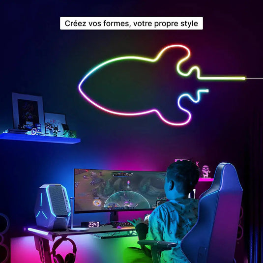 Forme murale personnalisée créée avec un néon LED flexible RGBIC