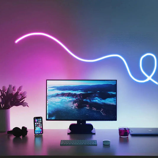 Éclairage d’ambiance de bureau créé avec un néon LED RGBIC