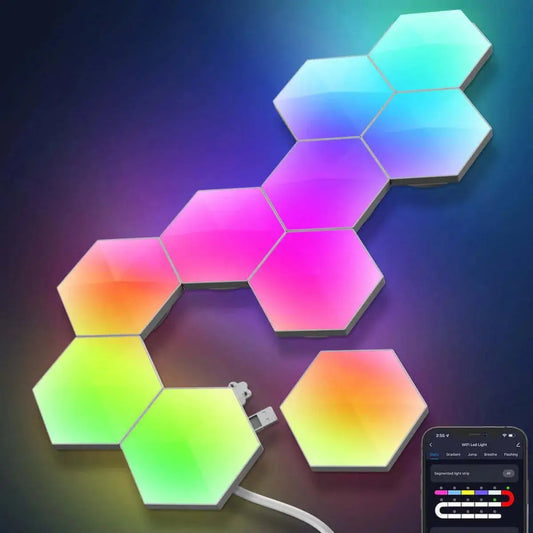 Panneaux LED hexagonaux reliés avec alimentation USB et application mobile