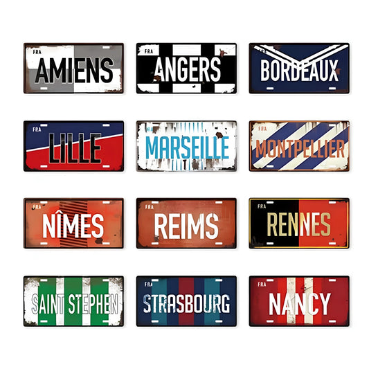 Plaque en metal vintage villes france