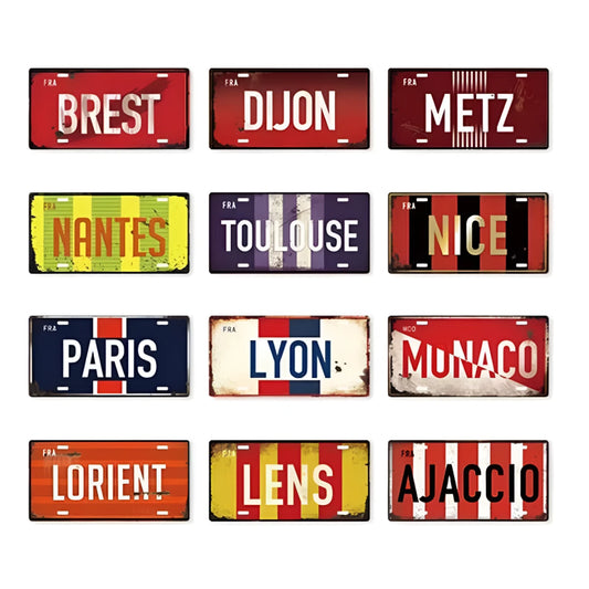 Plaque metal retro ville france