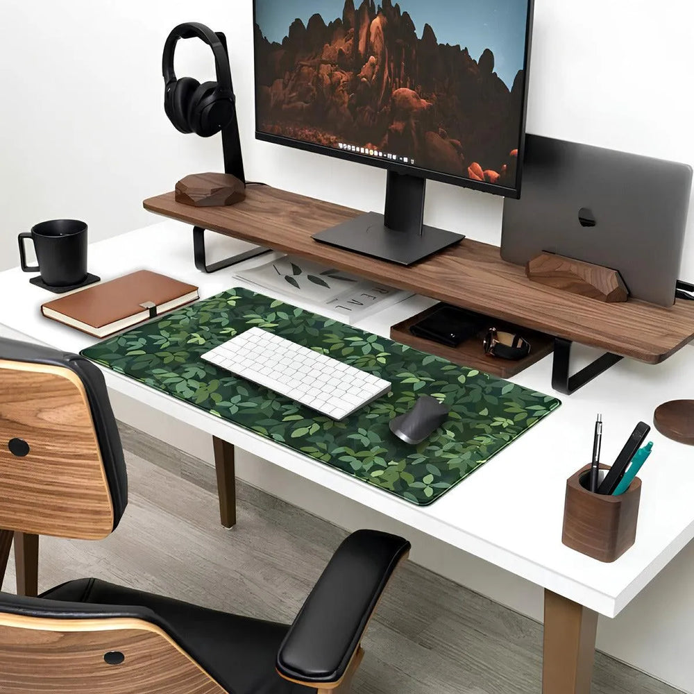 Grand Tapis De Souris Lofi Esthétique 80x30 Cm – Motif Chat Noir & Plantes Vertes – Bureau Mignon & Confortable