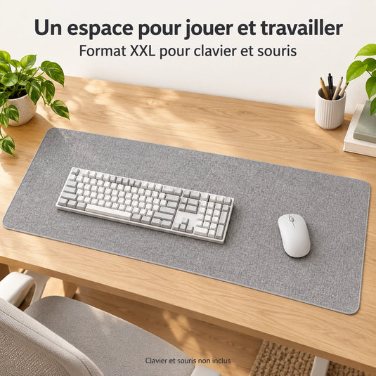 Tapis de souris XXL en coton et lin pour bureau gamer